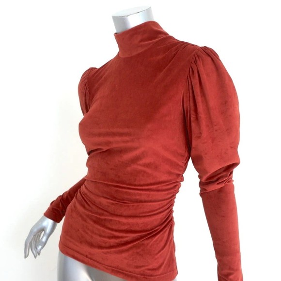 A.L.C. Puff Sleeve Mock Neck Top Joss Ginger Ruched Velvet Size Small - Picture 2 of 7